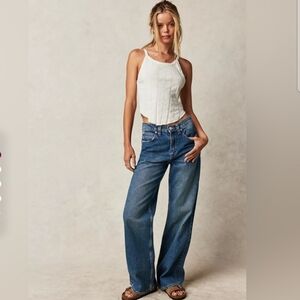 Free People Blue Straight Leg Jeans with Classic Style